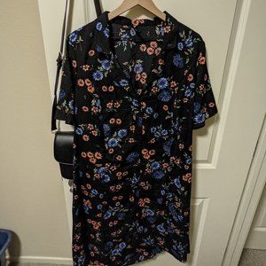 ASOS Influence Plus Floral Button Down Midi Shirt Dress